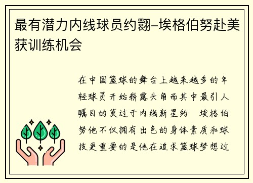 最有潜力内线球员约翾-埃格伯努赴美获训练机会